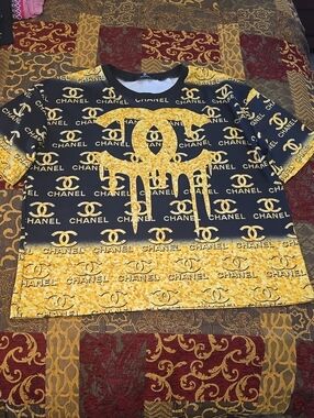 Designer Inspired Graphic Tee - Black & Gold Designer Logo